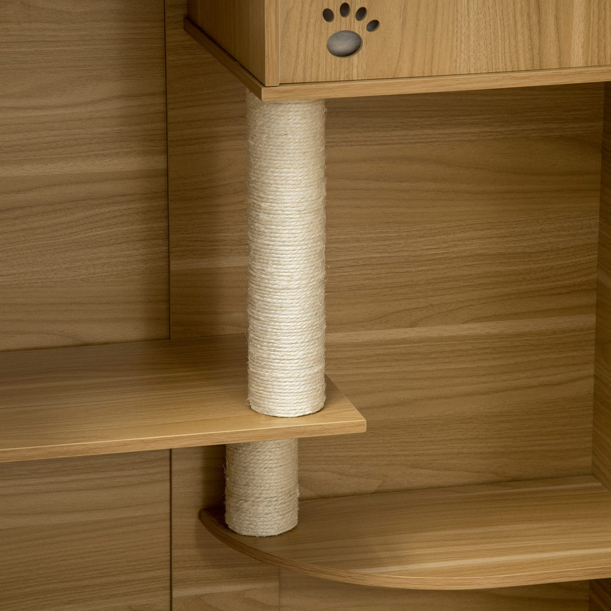 PawHut Cat House with Cat Tree Inside, Wheeled Kitty Cage for Indoor Cats with Scratching Posts, Condo, Flap Door, Cushion, Oak, 31.5" x 20" x 48.5" PawHut