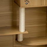 PawHut Cat House with Cat Tree Inside, Wheeled Kitty Cage for Indoor Cats with Scratching Posts, Condo, Flap Door, Cushion, Oak, 31.5" x 20" x 48.5" PawHut
