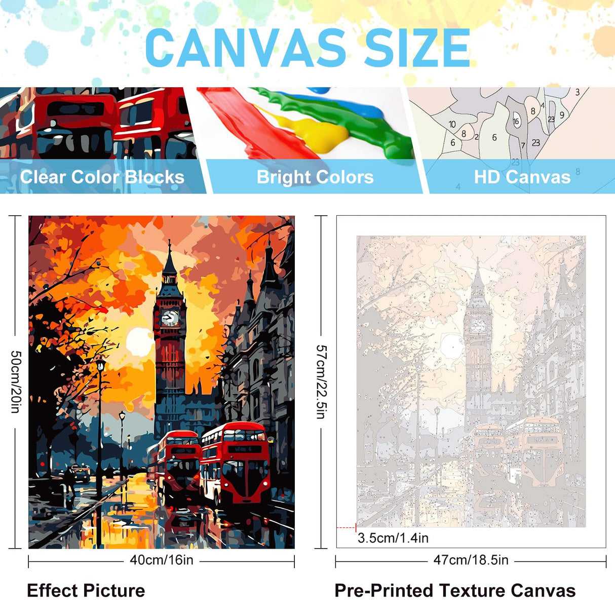 Paint by Numbers Kit for Adults Rolled Canvas - 16x20 Inch Big Ben Adult Paint by Number Kits on Canvas for Beginners, DIY Acrylic Oil Number Painting Kits with Gift Box for Home Wall Decor Gift Offito