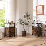 Yoobure Farmhouse Nightstand with Charging Station, Wood Night Stand End Table with USB Ports, LED Bed Side Table with Storage Cabinet, Bedside Table for Bedroom, Living Room Rustic Brown Yoobure