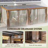 Outsunny 12' x 19' Louvered Pergola Hardtop Gazebo with Adjustable Aluminum Roof and Frame, Outdoor Pergola with Curtains and Netting, for Garden, Lawn, Backyard, and Deck, Wood-Like Outsunny