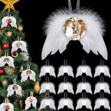 36 Pieces Angel Feather Wings Ornament Sublimation Ornament Blanks Set White Angel Wings for Crafts Round Hanging Sublimation Blanks Bulk for Tree Decor Party Decorations DIY Craft BBTO