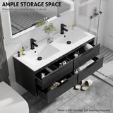 eclife 48" Bathroom Vanities Cabinet with Sink Combo, Wall Mounted Floating Cabinet W/Decor Line, Soft-Close System, 4 Extra Big Drawers, Matte Black Faucet, Black eclife