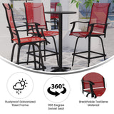Flash Furniture Valerie Patio Bar Height Stools Set of 2, All-Weather Textilene Swivel Patio Stools with High Back & Armrests in Red Flash Furniture