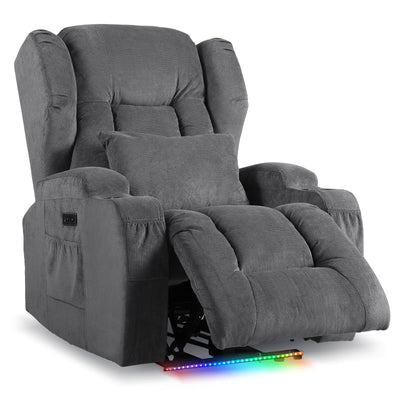 DRMBOOK Power Recliner Chair, Electric Wall Hugger Reclining Sofa with Massage & Heat, Overstuffed Movie Theater Seating with LED/USB Port/Cup Holders for Living Room (Linen Grey, 1 Chair)