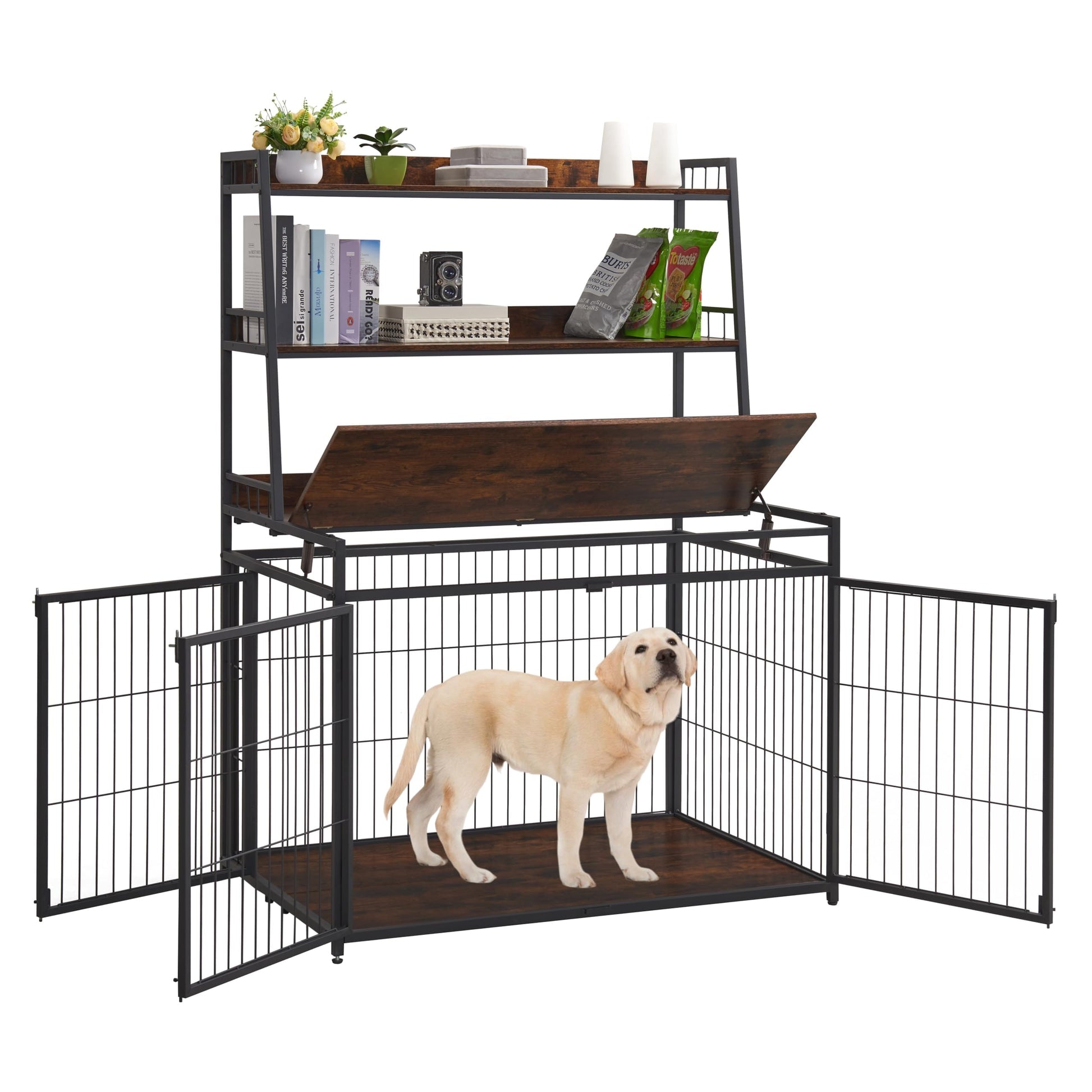 Sufulaa Furniture Style Dog Crate for Small/Medium/Large/X-Large Dog, Heavy Duty Anti-Chew Dog Kennel Furniture with 3 Doors, Wooden Decorative Indoor Basic Dog Cage with 3-Layer Storage Shel - WoodArtSupply