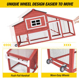 Aivituvin Chicken Coop Outdoor with Wheels, Mobile Hen House Wooden Poultry Cage with Run & Waterproof Roof (Red with White) Aivituvin