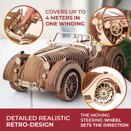 UGEARS Mechanical Models Roadster VM-01 3-D Wooden Puzzle UGEARS