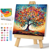 Framed Paint by Numbers Kit for Adults Beginners & Kids Ages 8-12, Tree of Life Acrylic Easy Paint by Number with Frame, Watercolor Paint by Number Kits on Canvas Framed (10 * 10 Inch, Without Easel) Offito