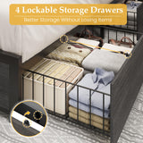 Lifezone King Bed Frame with 2-Tier Storage Headboard, Metal Platform Bed Frame with 4 Storage Drawers, Built in Charging Station & LED, Noise-Free/Metal Support/No Box Spring Needed, Rustic Grey Lifezone