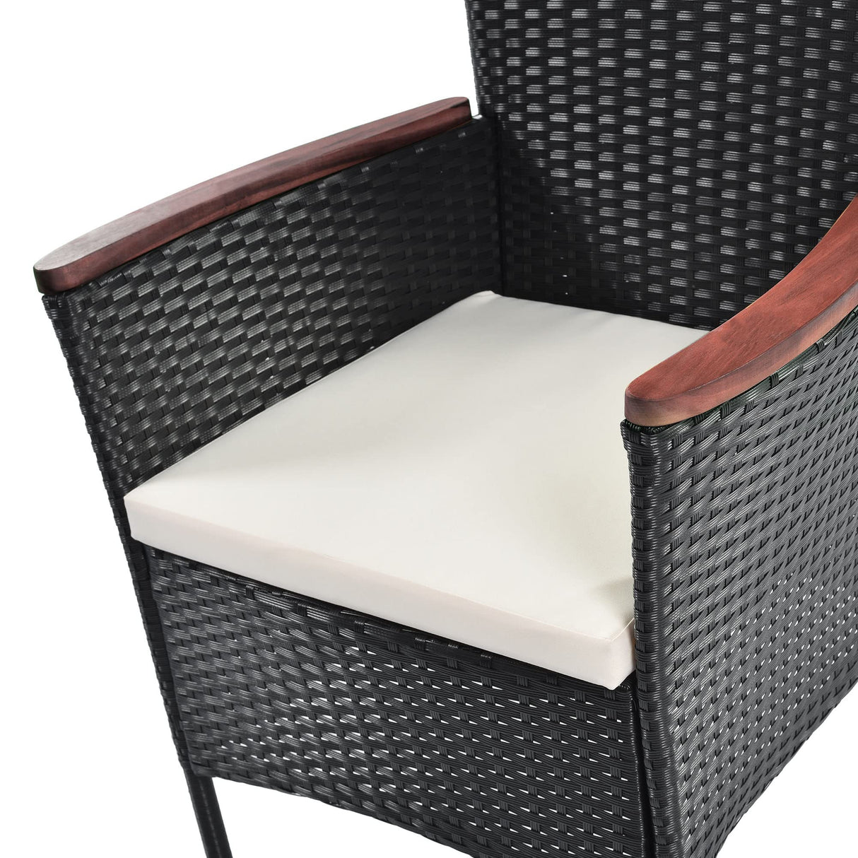 Brabrety 7-Piece Outdoor Patio Dining Set, Garden PE Rattan Wicker Dining Table and Chairs Set, Acacia Wood Tabletop, Stackable Armrest Chairs with Cushions (Reddish-Brown ~009) Brabrety