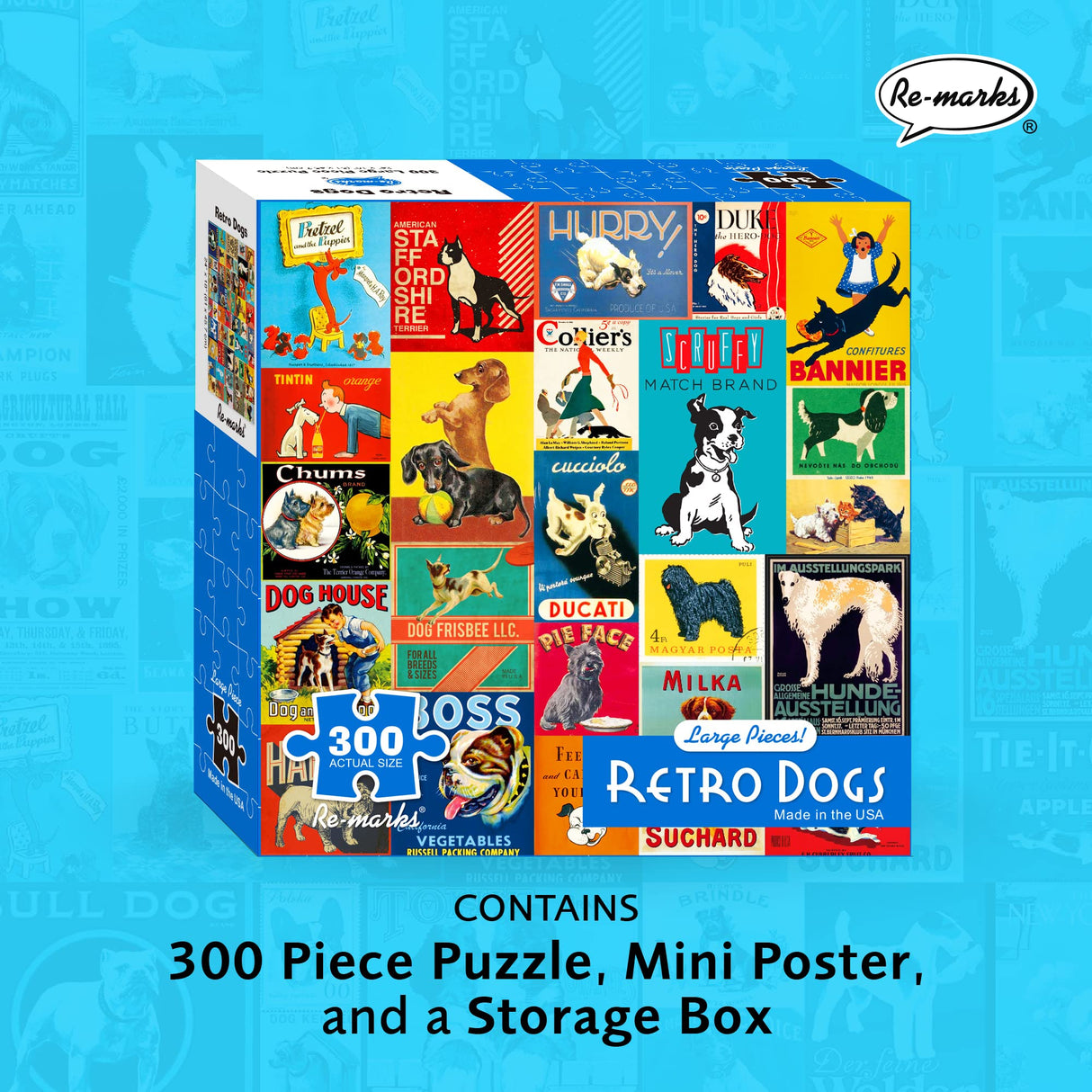 Re-marks Retro Dogs Puzzle, 300-Piece Jigsaw Puzzle for All Ages Re-Marks