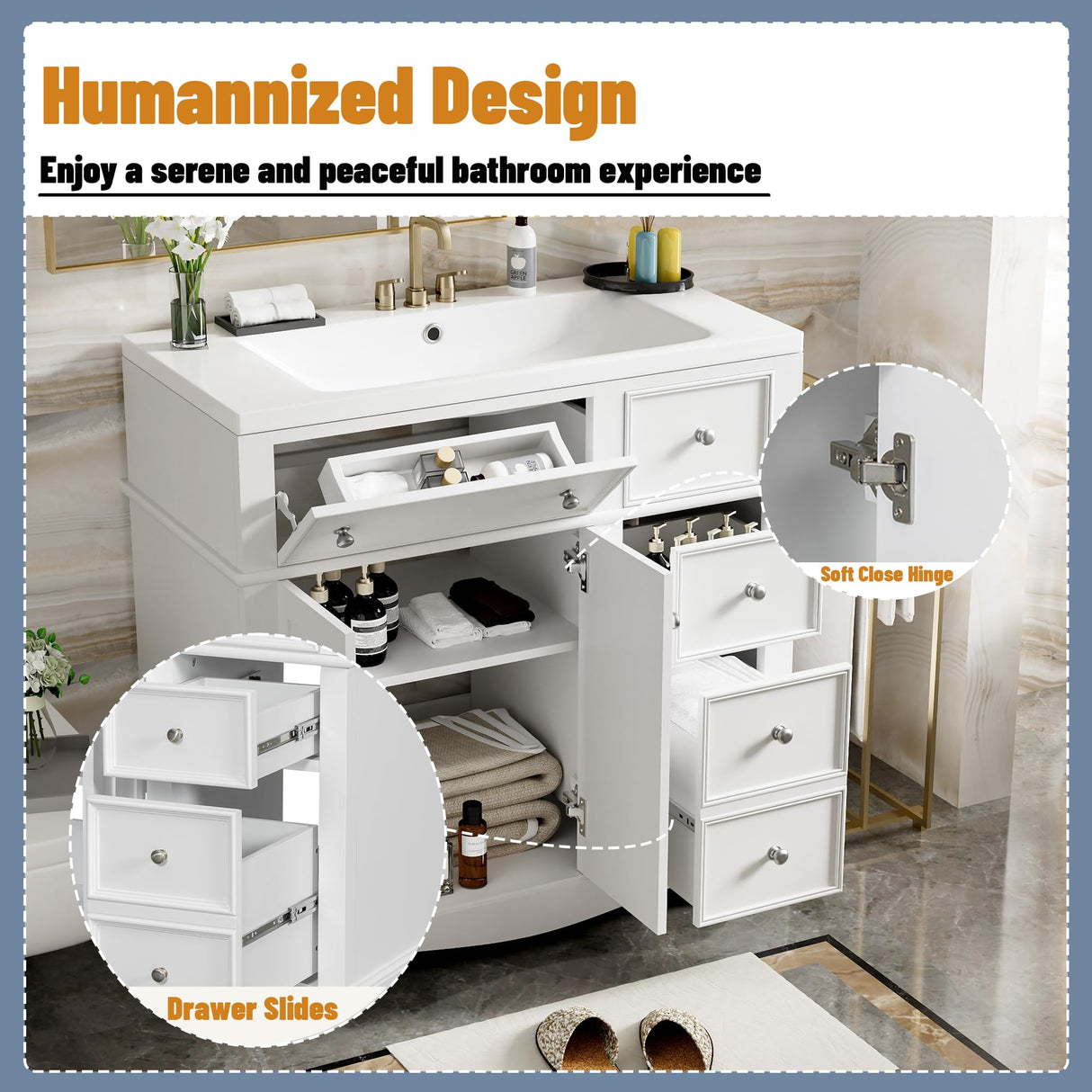 36 Inch Bathroom Vanity with Sink, Bathroom Vanities 36-Inch with Sink, Modern 36 Bathroom Sink Vanity with 2 Drawers, 1 Flip Drawer and Cabinet for Bathroom No Mirror (White) Mirightone