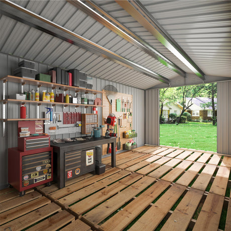 WKM 10x10 FT Outdoor Storage Shed, Utility Metal Tool Storage with Lockable Doors and Updated Frame Structure, Metal Garden Shed for Backyard, Patio Lawn, Black WKM