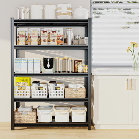 SYLOUGH 55.12" W Father&I 5-Shelf Industrial Adjustable Heavy-Dudy Tall Metal Garage Storage Shelves Shelving Units/Steel Wire Rack System (Commercial) for Basement/Shop, 84" H*55.12" W*24" D*, Black SYLOUGH