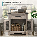 RALGEND Farmhouse End Table with Charging Station, 24" Large Sofa Side Table with Drawer, Large End Table for Living Room, Wooden Nightstand with Outlet, Square, Greige RALGEND