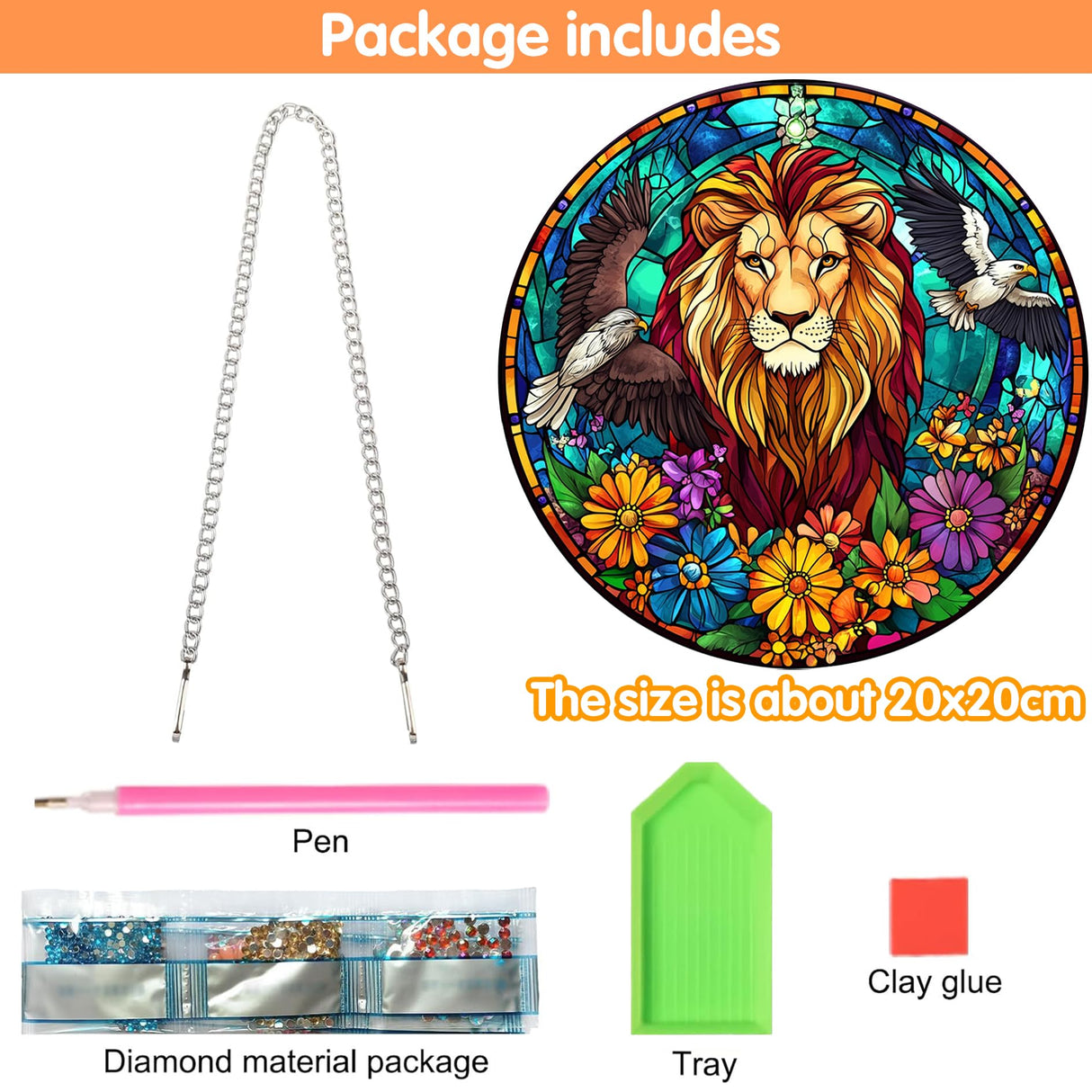 Zariocy Hanging Diamond Art Ornament Lion Kits for Adults – Special Crystal Double Sided Pendant, DIY Animal Diamond Painting Acrylic Board Window Pendants Home Garden Wall Hanging Decor 8x8 inch Zariocy