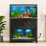 DWVO Heavy Duty Metal Aquarium Stand with Power Outlets, Cabinet for Fish Tank Accessories Storage - Suitable for 40-50 Gallon Fish Tank Stand, Turtle Tank, Reptile Terrarium, 660LBS Capacity, Black DWVO