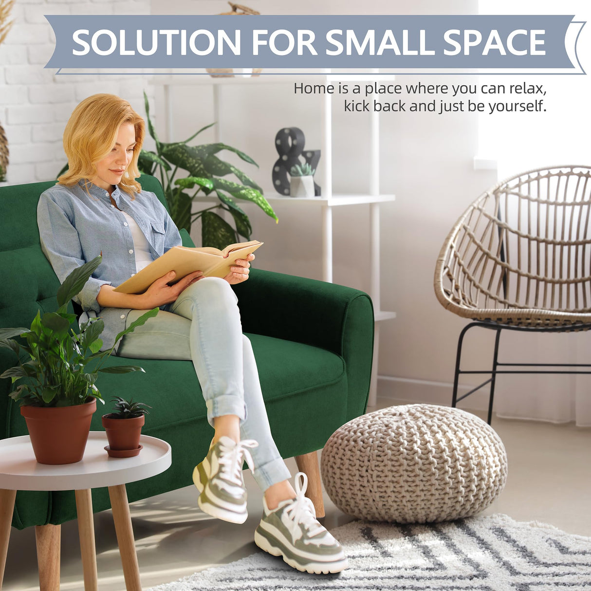 Shintenchi Small Modern Loveseat Couch Sofa, Mid Century Fabric Upholstered 2-Seat Sofa Couch Love Seats Furniture for Small Space,Living Room,Studio,Apartment with 2 Pillows,Green Shintenchi