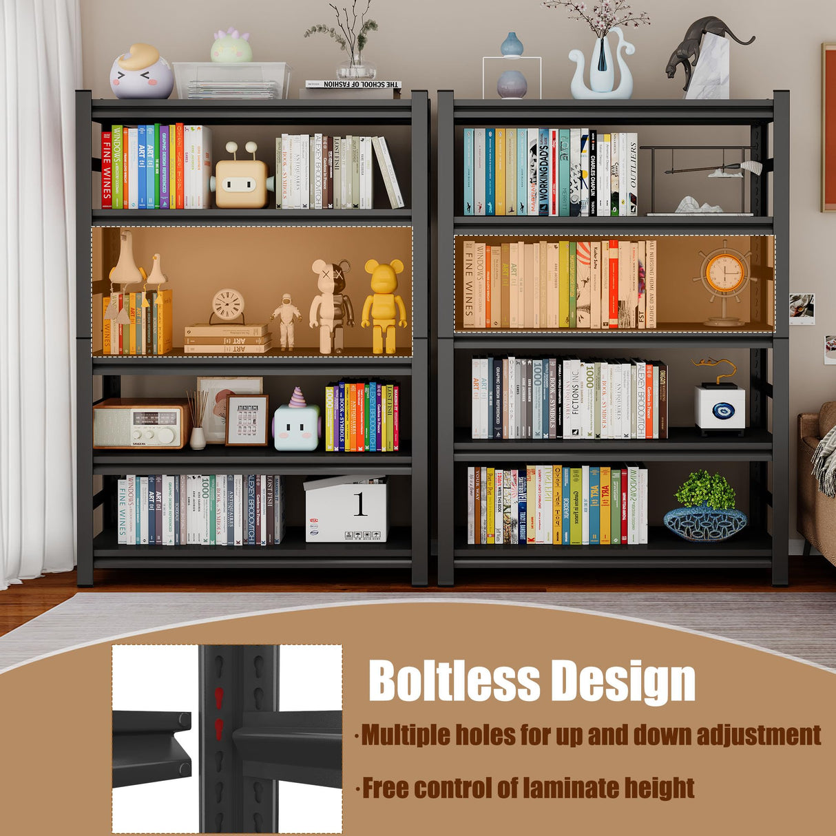 Tall Bookshelves, 72 Inch High Metal Bookshelf with Adjustable Shelves, Book Organizer and Bookcases, Book Shelves for Bedroom, Office, Living Room, Black Leariso