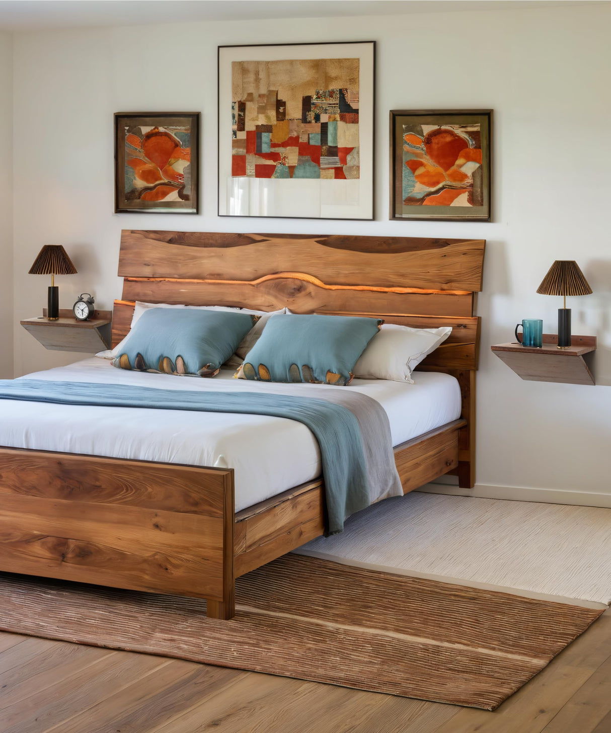 Sivapleso Floating Nightstand Set of 2, Walnut Wood Floating Bedside Tables Small Wall Mounted Nightstand Z-Shape Hanging Night Stands for Bedroom Sivapleso