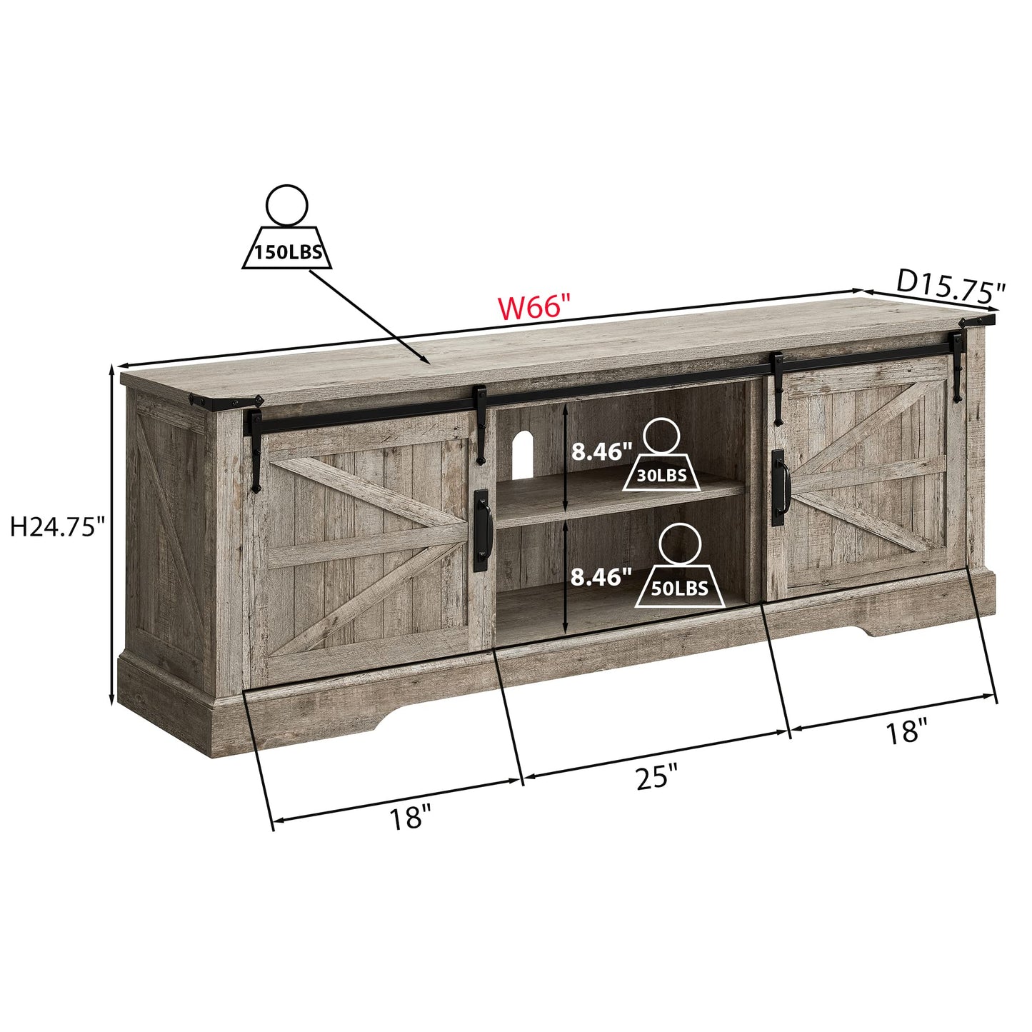 OKD Farmhouse TV Stand for 75 Inch TV, Rustic Entertainment Center w/Sliding Barn Door Wood Media Console Cabinet 66 Inch Long Television Stands for 70 Inch TVs, Light Rustic Oak - WoodArtSupply