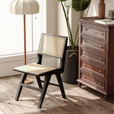 Accent Chair Dining Chairs Set of 2, Solid Wood Frame Boho Rattan Chair, Mid Century Modern Accent Chairs for Living Room Bedroom Dining Room Kitchen(Black) generic