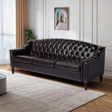LEVNARY Mid-Century Modern Leather Couch, 80" Large Upholstered Sofa with High Back, Chesterfield Sofa Sleeper Settee with Solid Wood Legs, Tufted 3 Seater Wide Couches for Living Room Office (Brown) LEVNARY