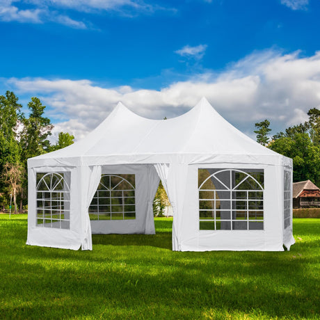 EROMMY 20x15ft Party Tent, White Wedding Tent, Octagonal Heavy Duty Canopy with 6 Removable Sidewalls, 6 Church Windows and 2 Pull-Back Doors, Outdoor Gazebo Pavilion Shelter Tent for Party, Event EROMMY