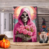 HeeBenor Skeleton Paint by Numbers Kit for Adults with Frame, Rose Skull Paint by Number with Easel, DIY Easy Adult Paint by Number Kits on Canvas Framed 8x12 Inch for Home Wall Decor HeeBenor
