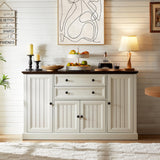 IFGET Farmhouse Sideboard Buffet Cabinet with Storage, 58'' Large Coffee Bar Stroage Cabinet with 2 Drawers and 4 Doors, Wood Rustic Accent Cabinet for Dinning Room, Hallway, and Living Room, Whtie IFGET