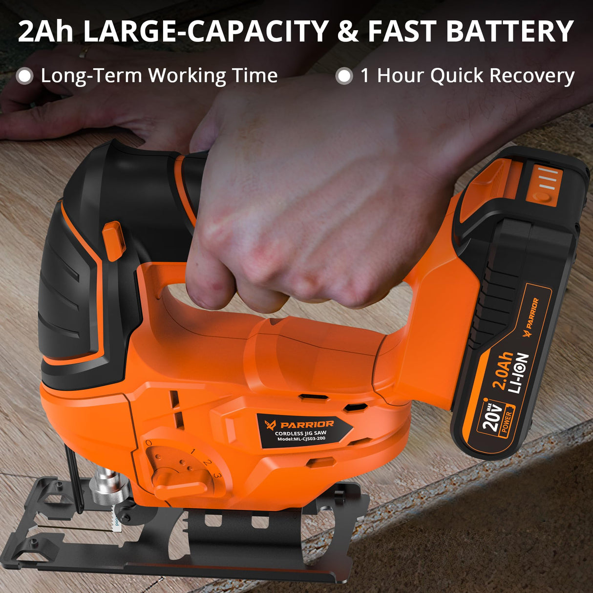 Parrior Cordless Jig Saw, 20V Electric Jigsaw with 2.0AH Battery and Charger Max Cutting Depth of Wood and Metal 80mm/5mm, 2700RPM, Jigsaw Tool Kit for Wood, Metal and Plastic Cutting PARRIOR