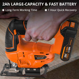 Parrior Cordless Jig Saw, 20V Electric Jigsaw with 2.0AH Battery and Charger Max Cutting Depth of Wood and Metal 80mm/5mm, 2700RPM, Jigsaw Tool Kit for Wood, Metal and Plastic Cutting PARRIOR