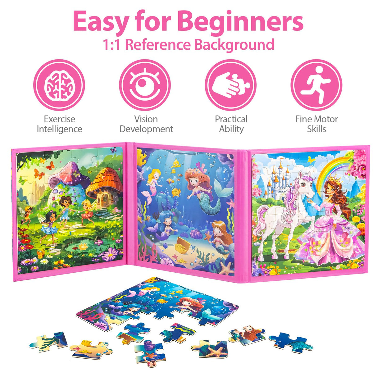 Princess Magnetic Mermaid Puzzles for Toddlers 3-5 Girls, 20-25-30 Pieces, Ages 4-6, Travel Entertainment Toys, Birthday Gifts Jeacirio