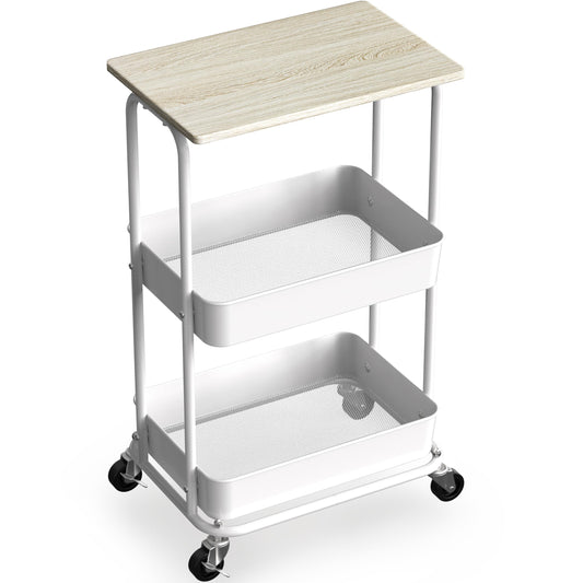 Simple Houseware 2-Tier Rolling Utility Cart with Top Board, Maple - WoodArtSupply