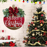 Merry Christmas Door Hanger Sign for Front, Chrismas Welcome Wooden Wreaths Sign with Bow for Winter Farmhouse Garden Porch Decorations (Christmas Door Sign) VQRZG