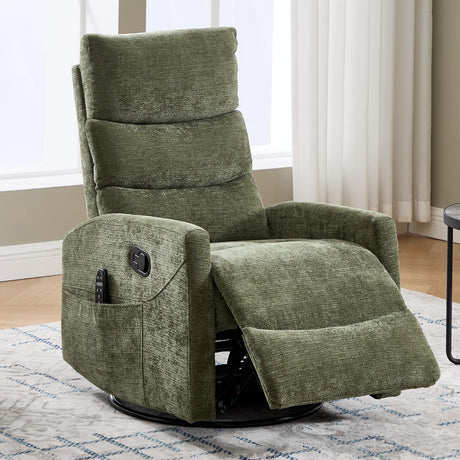 Trustyue Swivel Rocker Recliner Chair, 360° Swivel Recliner with Heat and Massage,Chenille Rocker Recliner Nursery Glider Recliner Chair with Side Pockets for Living Room Green Trustyue