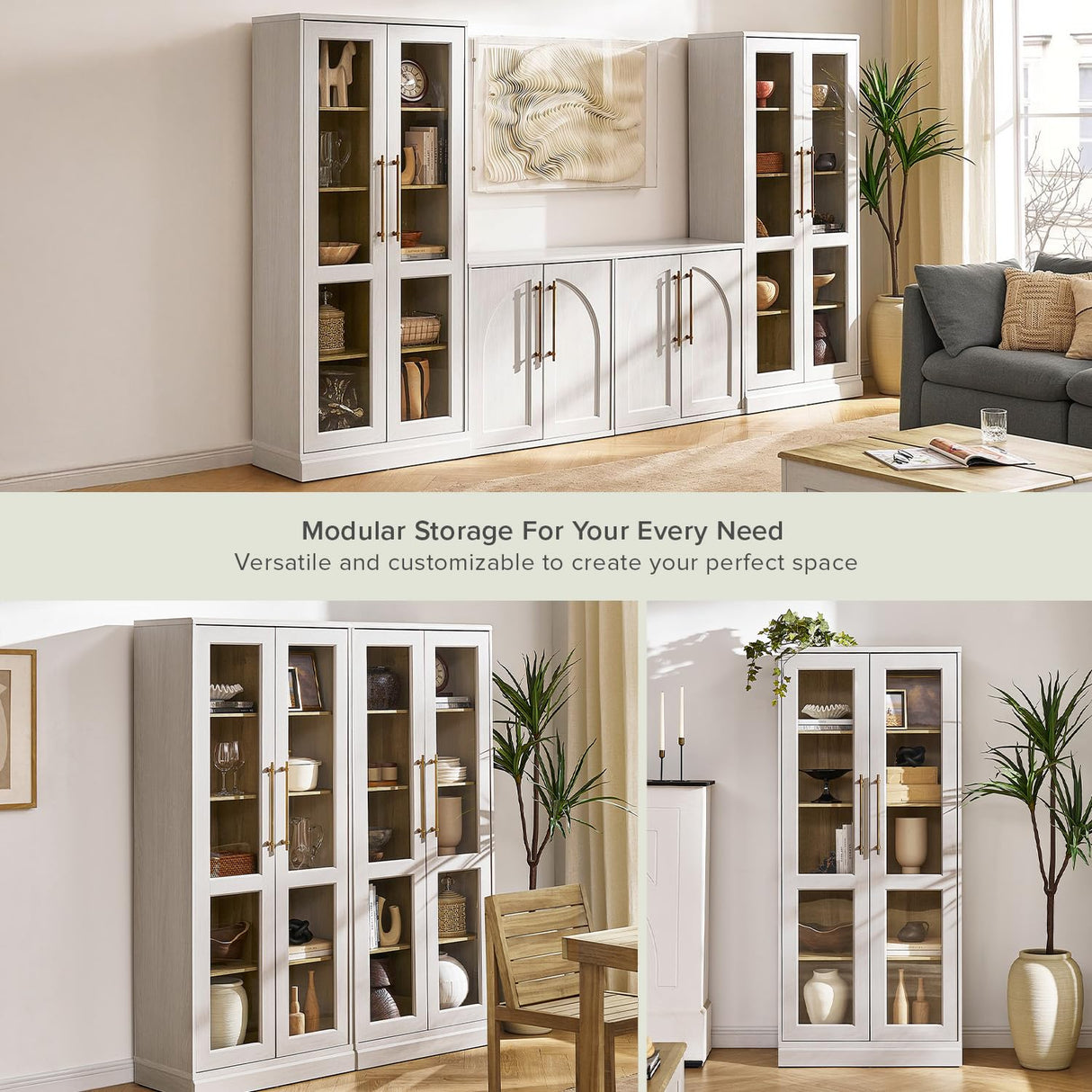 mopio Blake Tall Display Cabinet, Kitchen Buffet Pantry Cupboard, Trophy Display Case, Storage Cabinet Scratch Resistant Acrylic, Modern Farmhouse Curio Organizer (White Oak Acrylic, Single) mopio