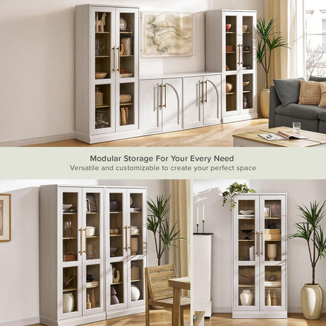 mopio Blake Tall Display Cabinet, Kitchen Buffet Pantry Cupboard, Trophy Display Case, Storage Cabinet Scratch Resistant Acrylic, Modern Farmhouse Curio Organizer (White Oak Acrylic, Set of 2) mopio