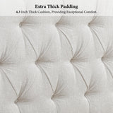 Luxury Queen Size Sleigh Bed Frame with Upholstered Headboard & Footboard,Tufted Chenille Fabric,Sturdy Wood Slat Support,Classic Wingback Design,Cream koorlian