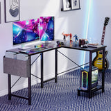Sweetcrispy L Shaped Desk Gaming Computer 50 Inch Reversible Corner Table PC Work Table for Writing Study Student with Wood Tabletop Metal Frame CPU Stand Side Bag for Home Office Small Place, Grey Sweetcrispy
