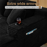 133" Oversized Cloud Boneless Sofa Couch with Chaise, Modern Corduroy U Shaped Modular Sectional Sofa with Deep Seat, Comfy Couch with Cupholders and Storage, No Assembly Required-Black VYNELITO