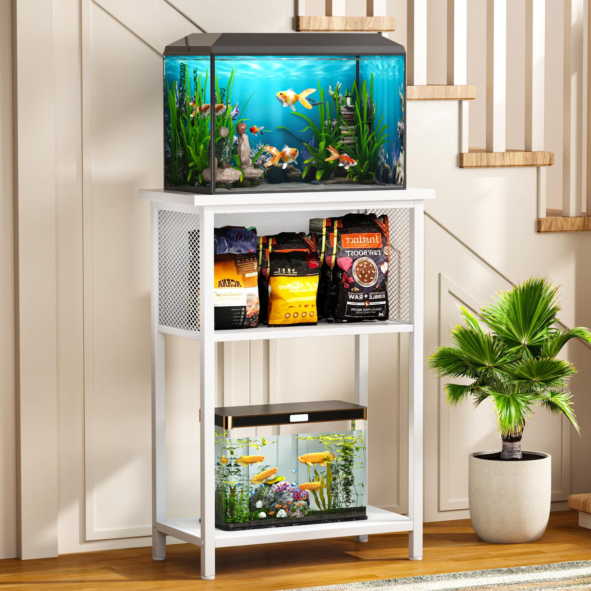 BSONE 5-10 Gallon Fish Tank Stand, Small Aquarium Stand Shelf, 0.71" Thickened Tabletop, 20.5" Wx11 Dx31 H, White BSONE