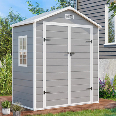 SELLERWE 6x3 FT Resin Storage Shed, Waterproof Outdoor Storage Shed with Floor, Window, Double Lockable Doors & 2 Vents, Tool Shed for Garden Patio, Backyard, Grey