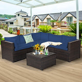 Tangkula 6 Pieces Patio Furniture Set, Outdoor Rattan Sofa Set, Wicker Conversation Set w/Tempered Glass Coffee Table & Cushions, Sectional Sofa Set for Backyard, Garden, Balcony, Poolside Tangkula