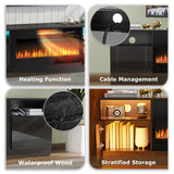 PUKAMI Fireplace TV Stand with 36" Electric Fireplace for TVs Up to 80", LED Light Entertainment Center with Highlight Storage Cabinet, 70 inch Modern Wood Media TV Console for Living Room, Black PUKAMI