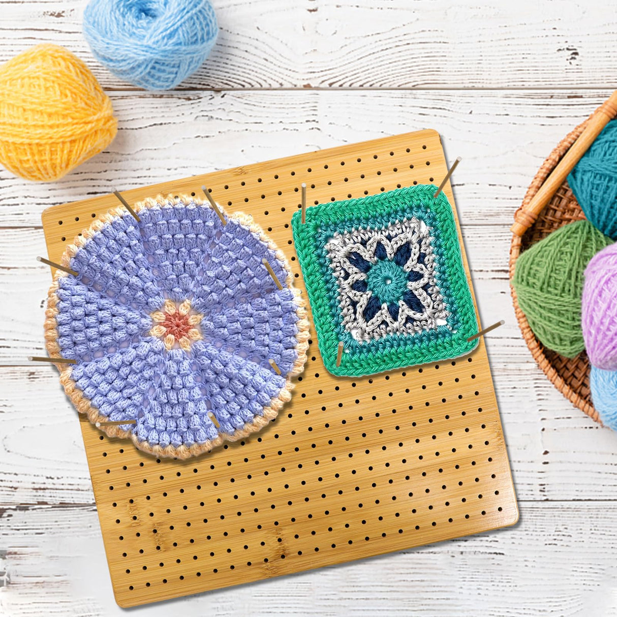 Iswabard 13x13 Inch Bamboo Crochet Blocking Board with 15 Stainless Steel Rods, Perfect for Beginners, Modern Style, Unisex, Adults Iswabard