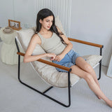 MAXYOYO Accent Chair, Velvet Arm Chair Living Room Chair with Metal Frame, Reading Accent Chair, Modern Bedroom Chair, Boucle Armchair with Wooden Arms, Beige MAXYOYO