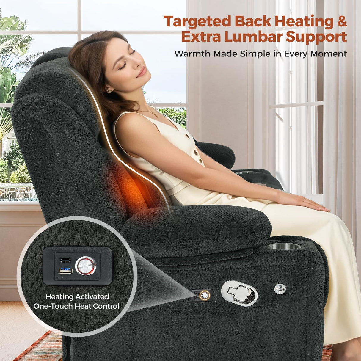 ABCASA 3 Seater Recliner Sofa, Manual Reclining Couch with Flip Middle Backrest, Phone Holder, Side Pocket, Drawer, Power Outlet, Reclining Sleeper for Living Room, Home Theater & RV (Textile - Gray) ABCASA