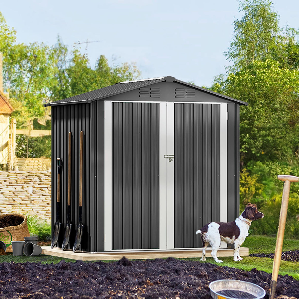 DWVO 6x4ft Metal Outdoor Storage Shed, Large Heavy Duty Tool Sheds with Lockable Doors & Air Vent for Backyard Patio Lawn to Store Bikes, Tools, Lawnmowers,Dark Gray DWVO